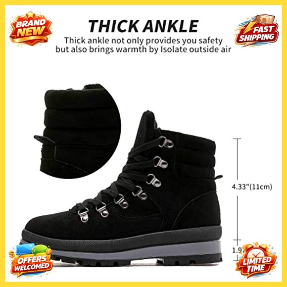 Women's Combat Boots with Side Zipper, Anti-Slip Sole, Warm Lining - Picture 4 of 7